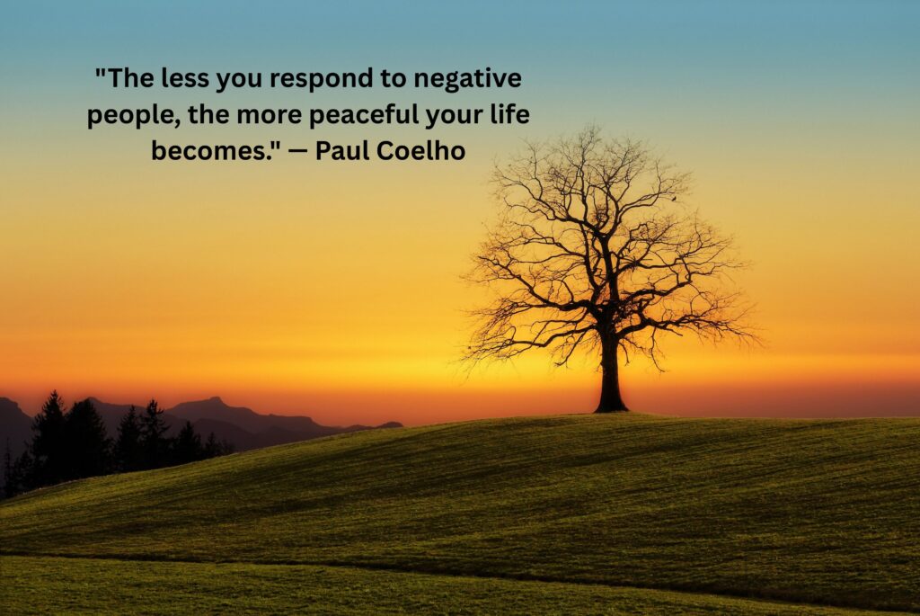 "The less you respond to negative people, the more peaceful your life becomes." — Paul Coelho